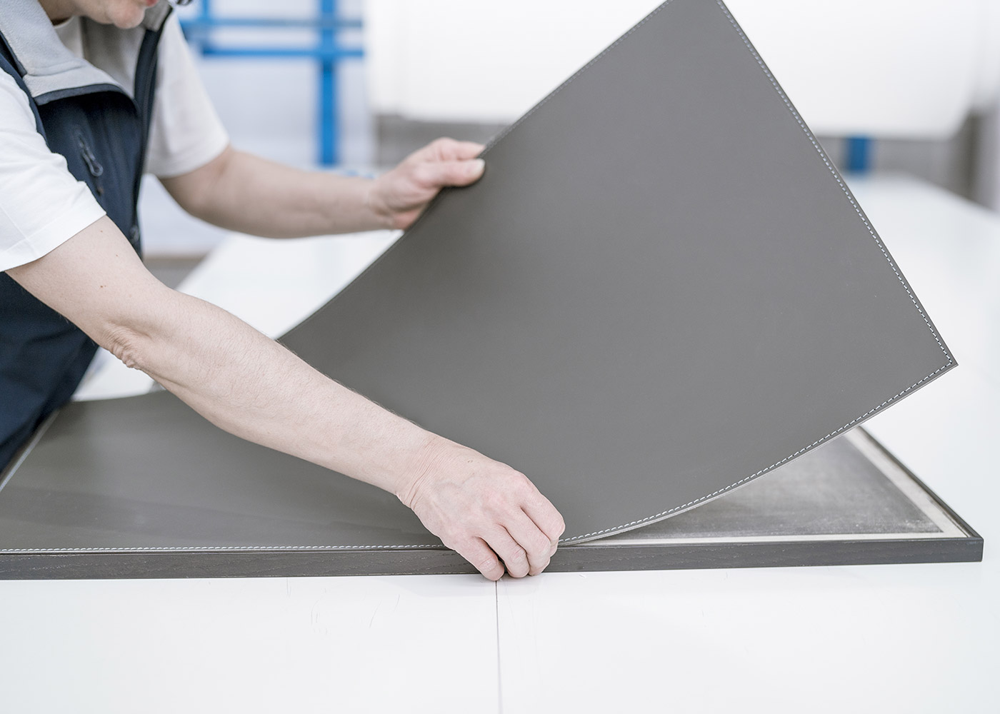 Furniture door covered with natural leather.